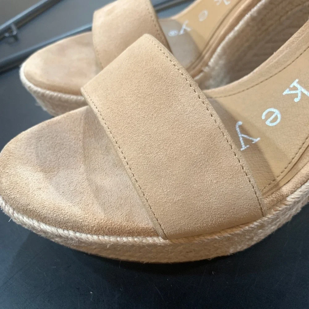 Copper Key Espadrille Wedge Sandals Women’s 10 Nude Leather Ankle Strap Platform